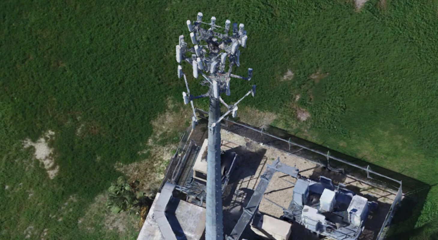 UAV image of tower demonstrating Photogrammetry vs. LiDAR